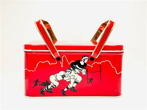 sports squirt metal lunch box|Decoware Metal Red Sports Lunch Pail Cyclist Footballers  .